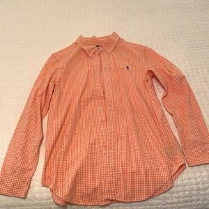 Boys orange and white button up. EUC